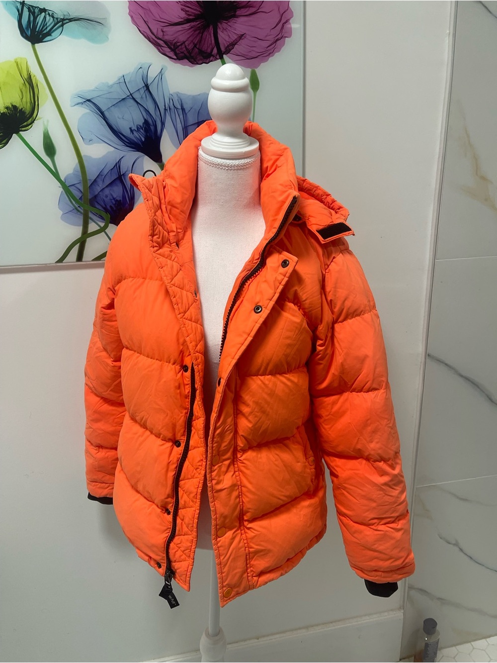 TNA Kids Neon Orange Puffer Jacket with High Collar